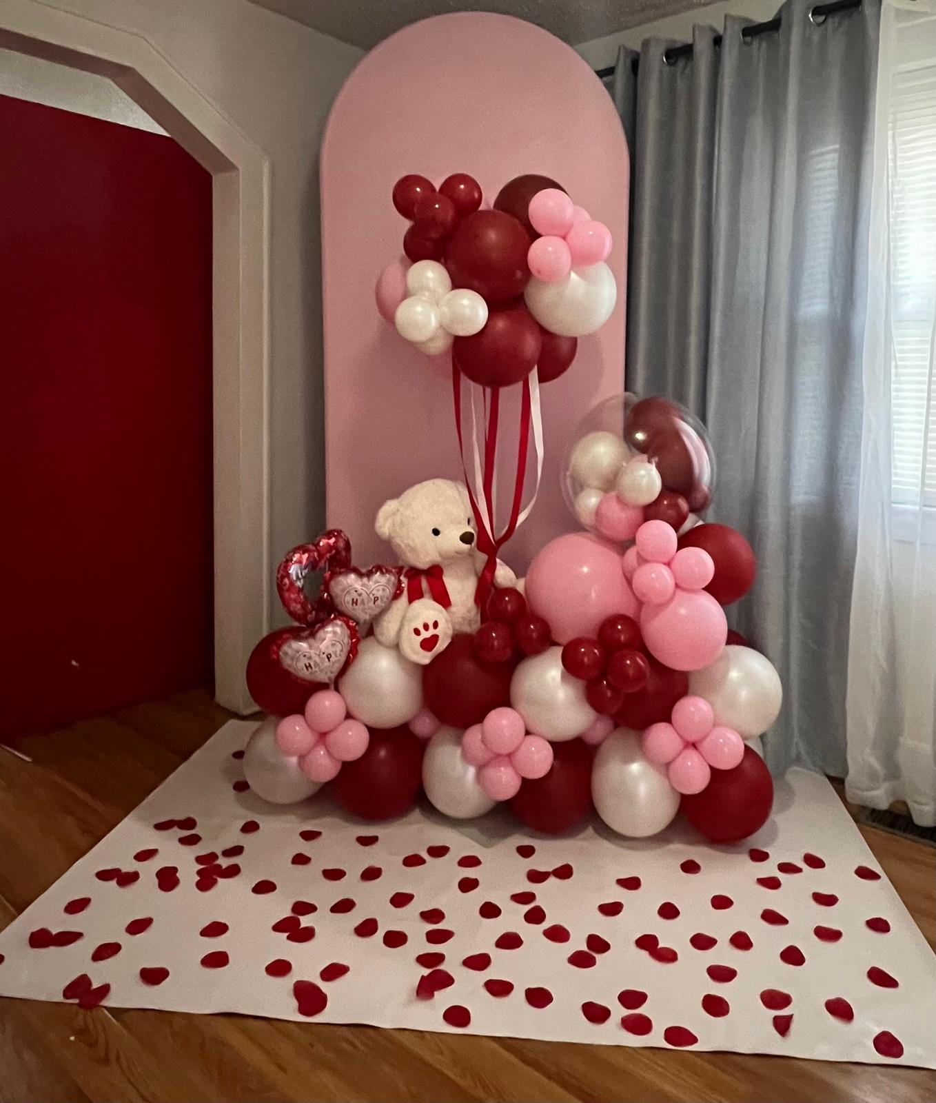 Bright pink birthday party setup